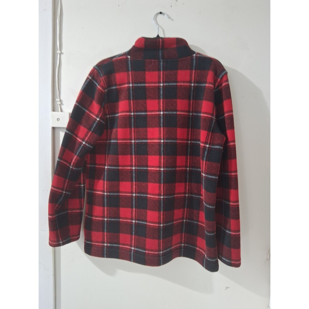 Lauren Ralph Lauren M Red Black Plaid Fleece Quarter Zip Pullover - Picture 6 of 6